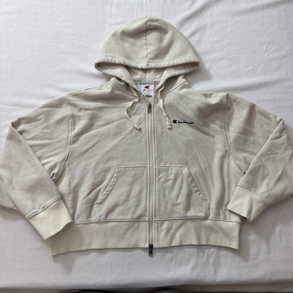 Champion Hoodie Women's Full Double zipup white Logo Size Large Cotton/Polyester - Picture 12 of 16